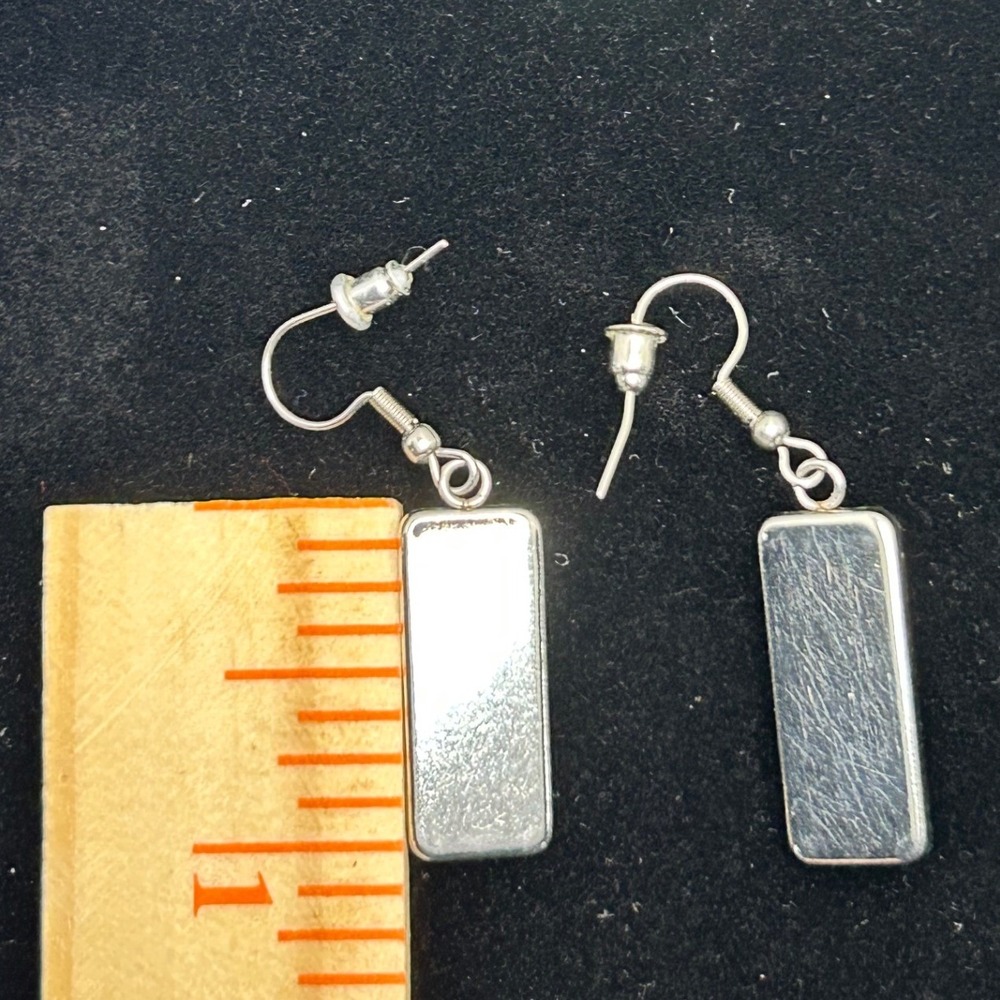 Celestial Sun Dangle Earrings Rectangular Silver … - image 3